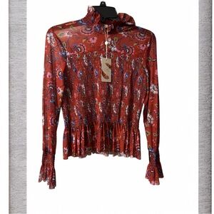 C&V Chelsea & Violet Smocked Floral Blouse NWT Medium Boho Peplum Top